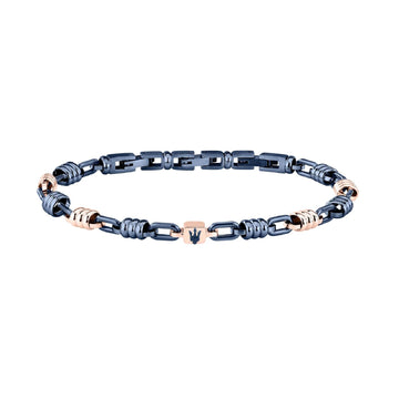 Bracciale catena Maserati in acciaio blu e rose gold da uomo 21,5 cm