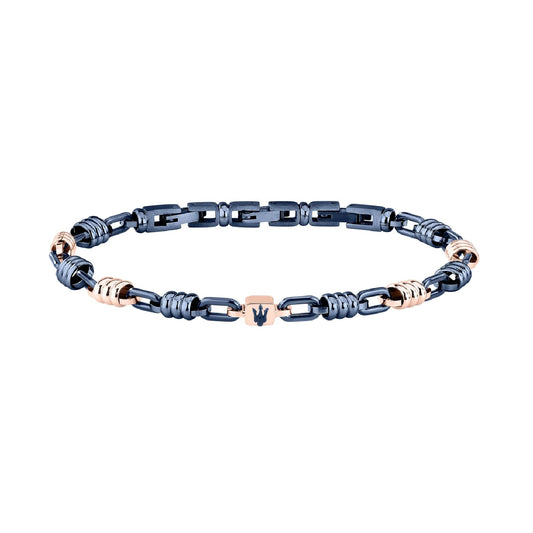 Bracciale catena Maserati in acciaio blu e rose gold da uomo 21,5 cm