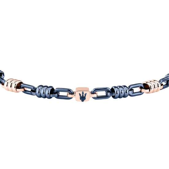 Bracciale catena Maserati in acciaio blu e rose gold da uomo 21,5 cm