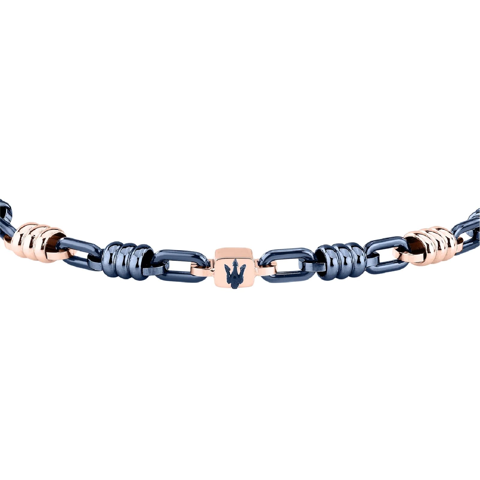 Bracciale catena Maserati in acciaio blu e rose gold da uomo 21,5 cm