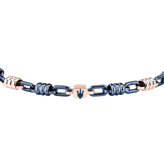 Bracciale catena Maserati in acciaio blu e rose gold da uomo 21,5 cm