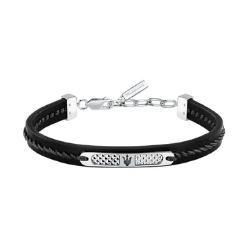 Bracciale Maserati pelle nera riciclata intrecciata e acciaio Regolabile 19-22 cm