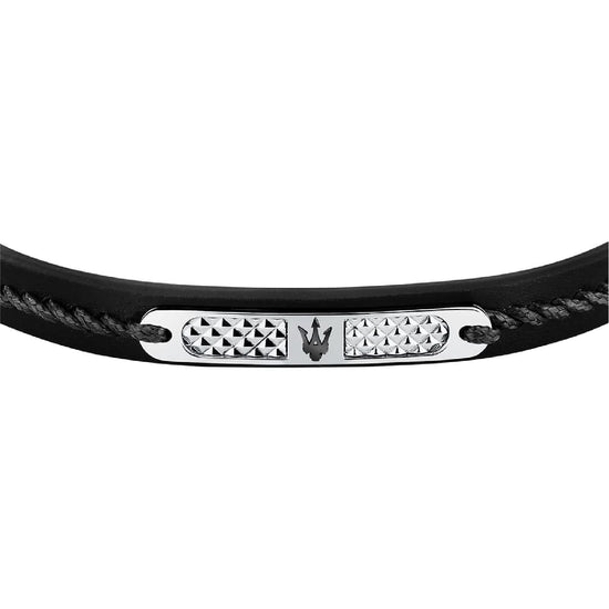 Bracciale Maserati pelle nera riciclata intrecciata e acciaio Regolabile 19-22 cm