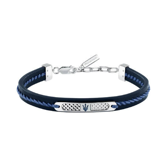 Bracciale Maserati pelle blu riciclata intrecciata e acciaio Regolabile 19-22 cm