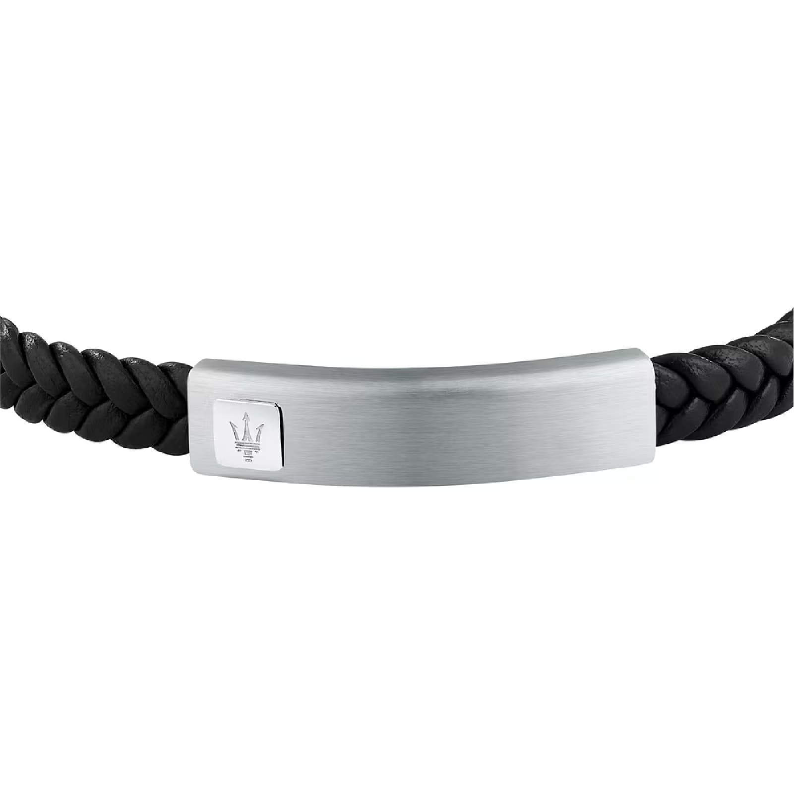Bracciale Maserati da uomo in pelle nera riciclata e acciaio Regolabile 19-22,6 cm