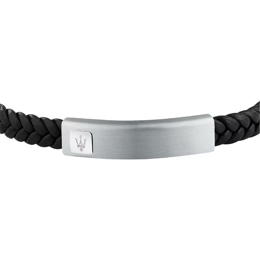 Bracciale Maserati da uomo in pelle nera riciclata e acciaio Regolabile 19-22,6 cm