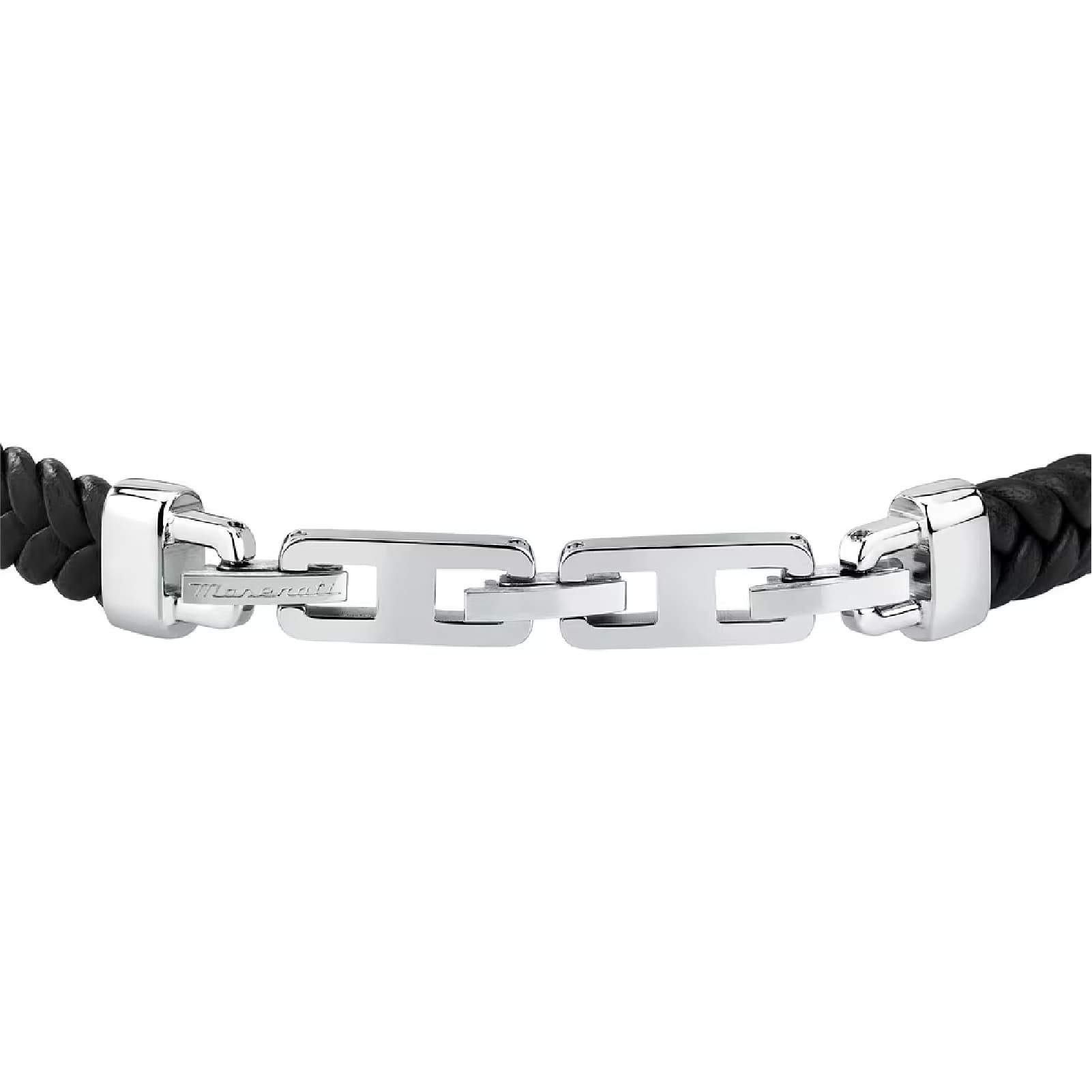 Bracciale Maserati da uomo in pelle nera riciclata e acciaio Regolabile 19-22,6 cm
