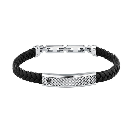 Bracciale Maserati uomo in pelle riciclata e acciaio lavorato Regolabile 19-22,6 cm