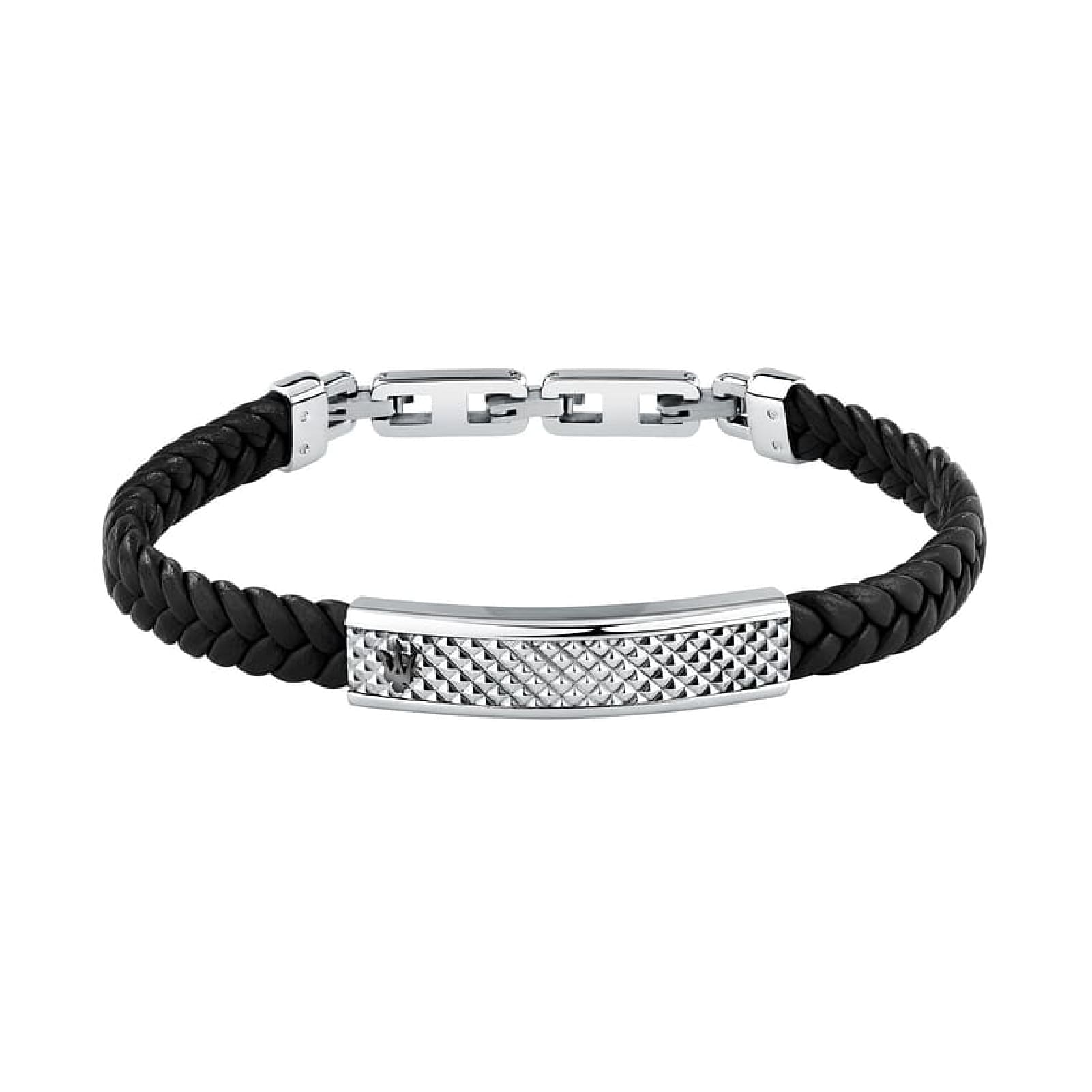 Bracciale Maserati uomo in pelle riciclata e acciaio lavorato Regolabile 19-22,6 cm