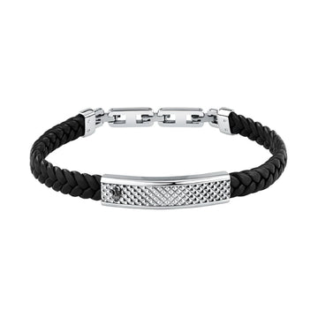 Bracciale Maserati uomo in pelle riciclata e acciaio lavorato Regolabile 19-22,6 cm