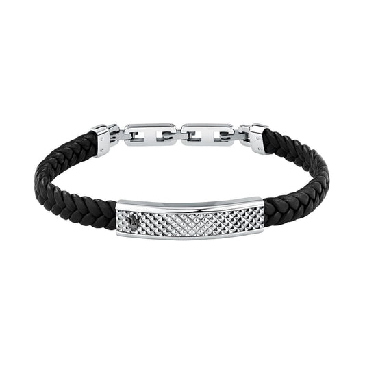 Bracciale Maserati uomo in pelle riciclata e acciaio lavorato Regolabile 19-22,6 cm