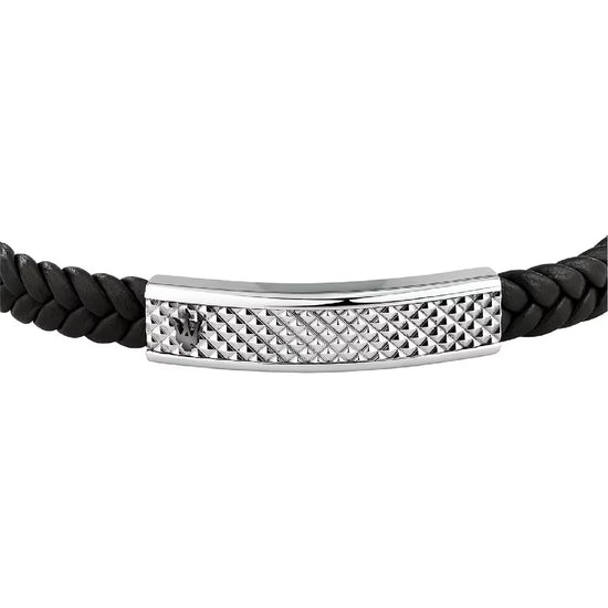 Bracciale Maserati uomo in pelle riciclata e acciaio lavorato Regolabile 19-22,6 cm