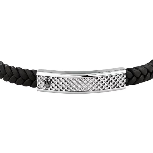 Bracciale Maserati uomo in pelle riciclata e acciaio lavorato Regolabile 19-22,6 cm
