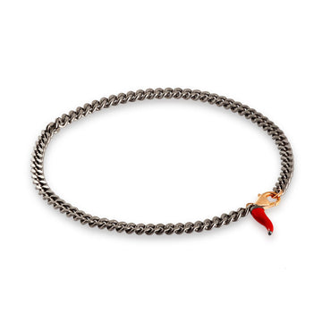 Bracciale Mano J in titanio catena groumette e cornetto rosso 21 cm