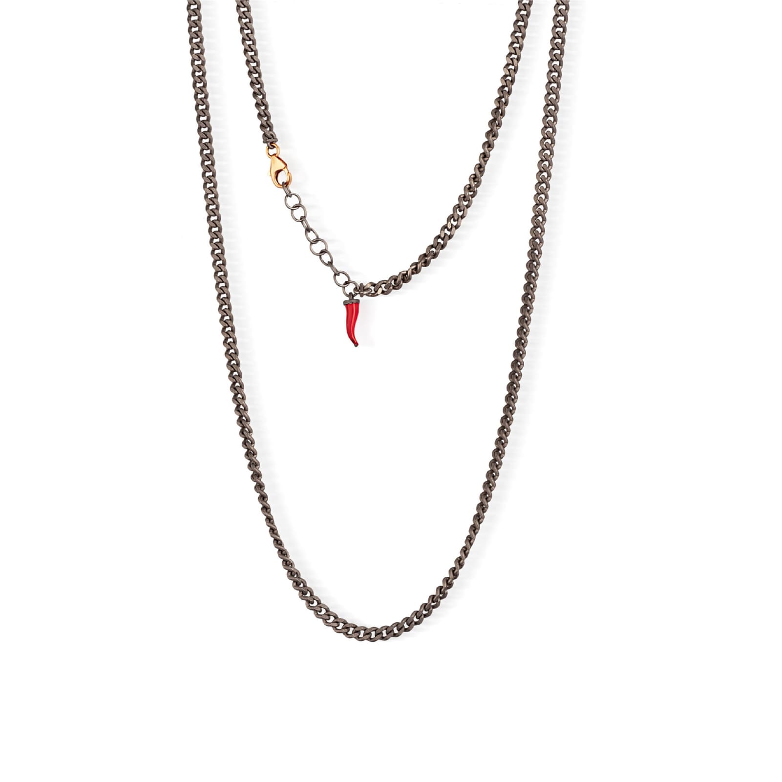Collana catena Mano J in titanio e corno rosso pendente MISURA UNICA