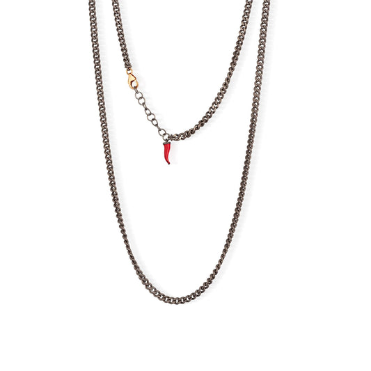 Collana catena Mano J in titanio e corno rosso pendente MISURA UNICA