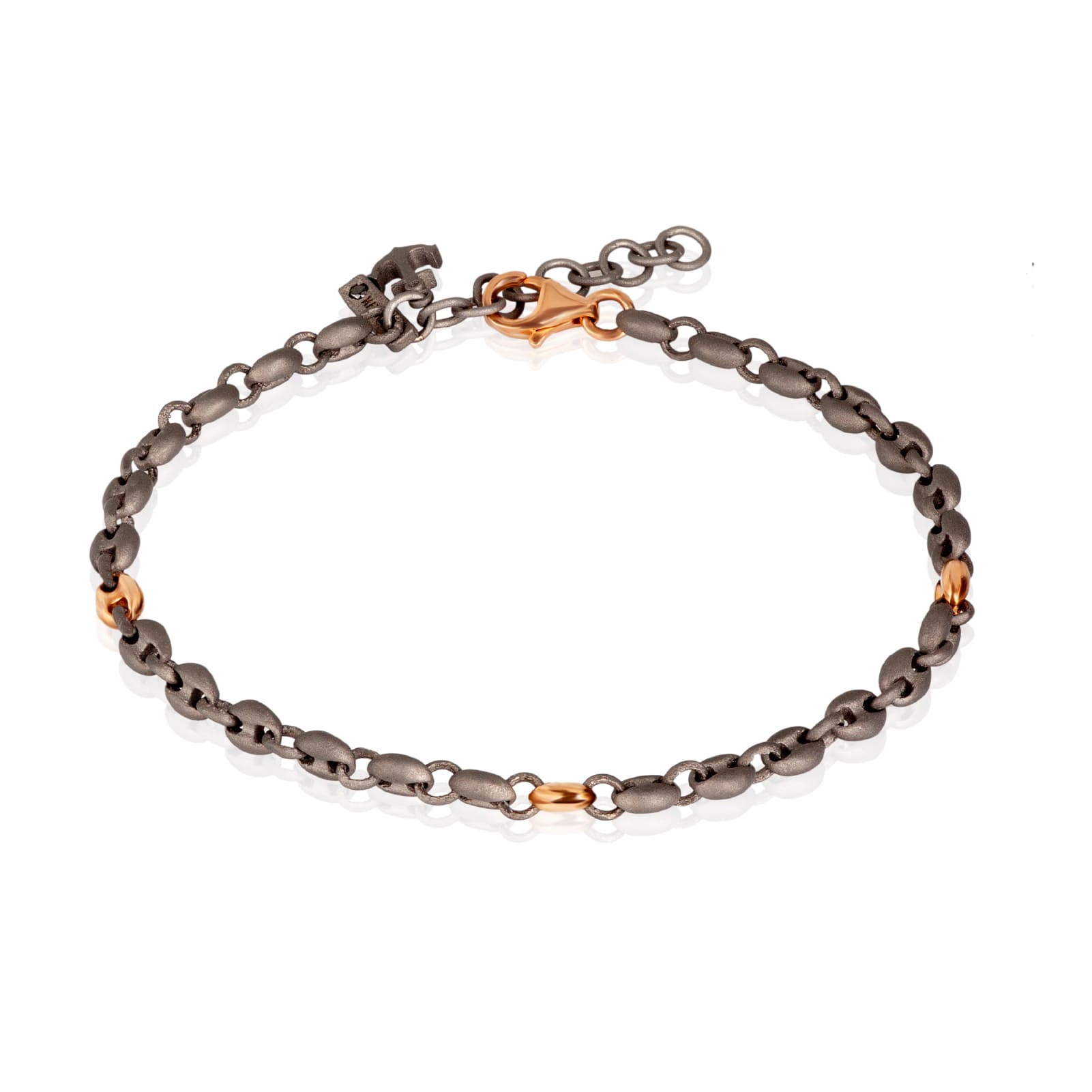 Bracciale Mano J in titanio e oro rosso maglia marina e ancora 21 cm