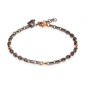 Bracciale Mano J in titanio e oro rosso maglia marina e ancora 21 cm