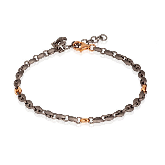 Bracciale Mano J in titanio e oro rosso maglia marina e ancora 21 cm