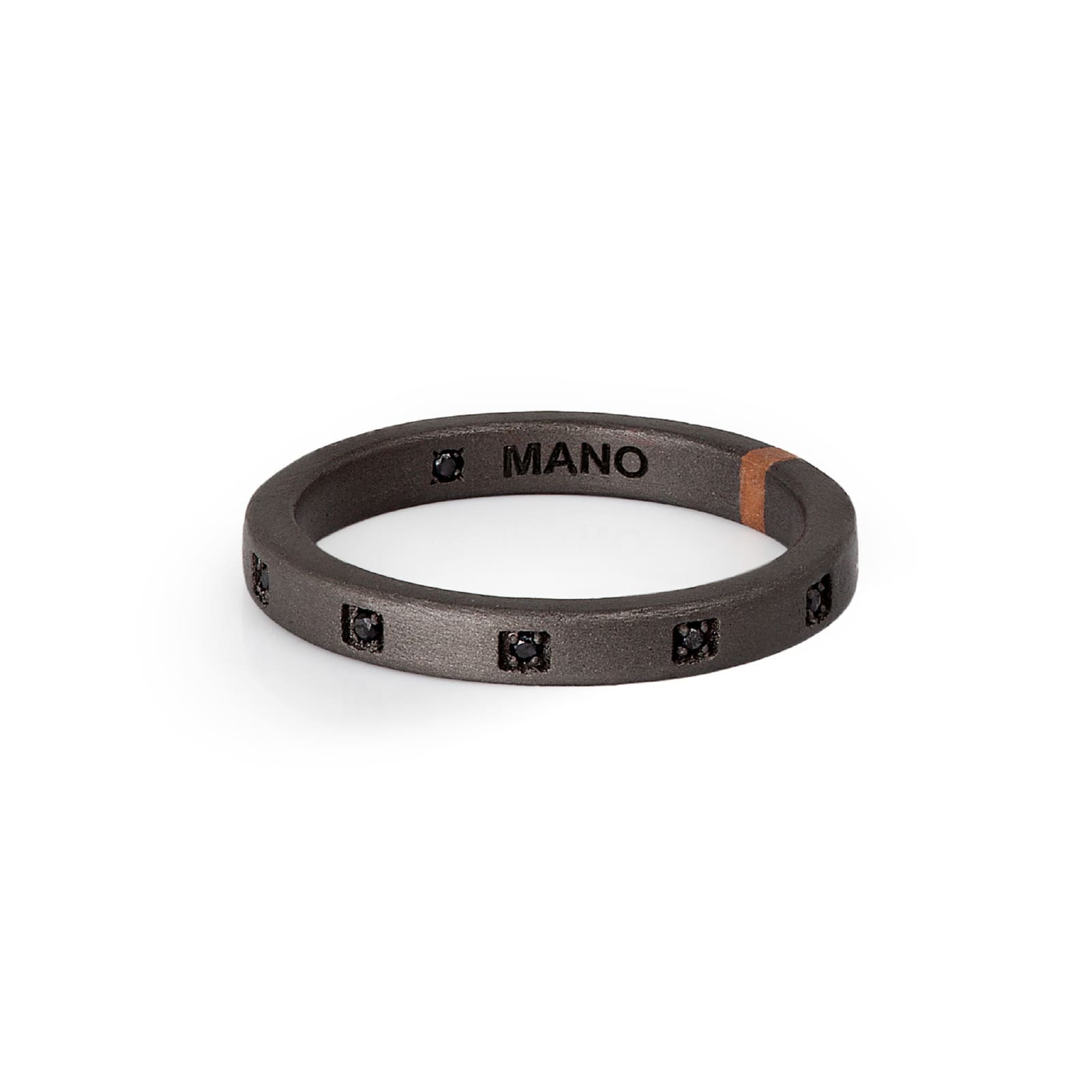 Anello fedina Mano J in titanio e oro rosa con diamanti neri 22