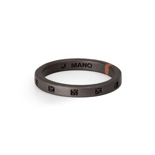 Anello fedina Mano J in titanio e oro rosa con diamanti neri 22