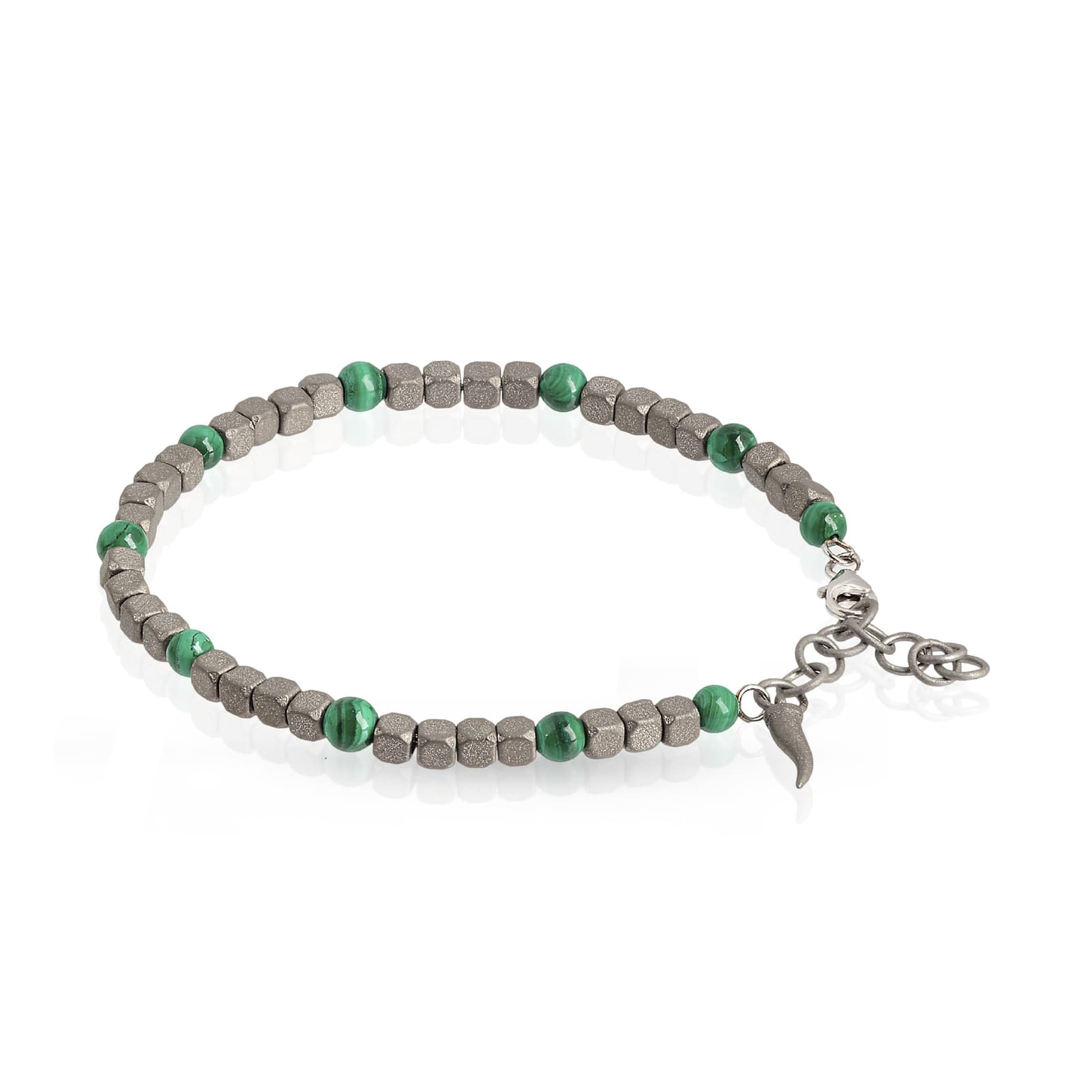 Bracciale catena Mano J in titanio con pietre malachite 21 cm