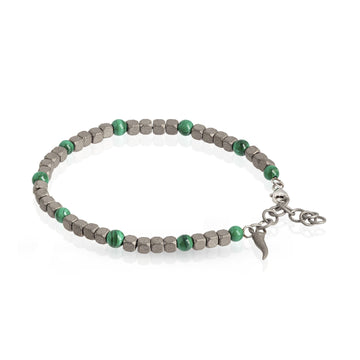 Bracciale catena Mano J in titanio con pietre malachite 21 cm