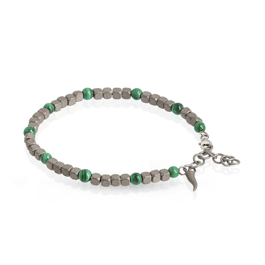 Bracciale catena Mano J in titanio con pietre malachite 21 cm