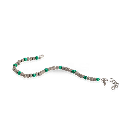 Bracciale catena Mano J in titanio con pietre malachite 21 cm