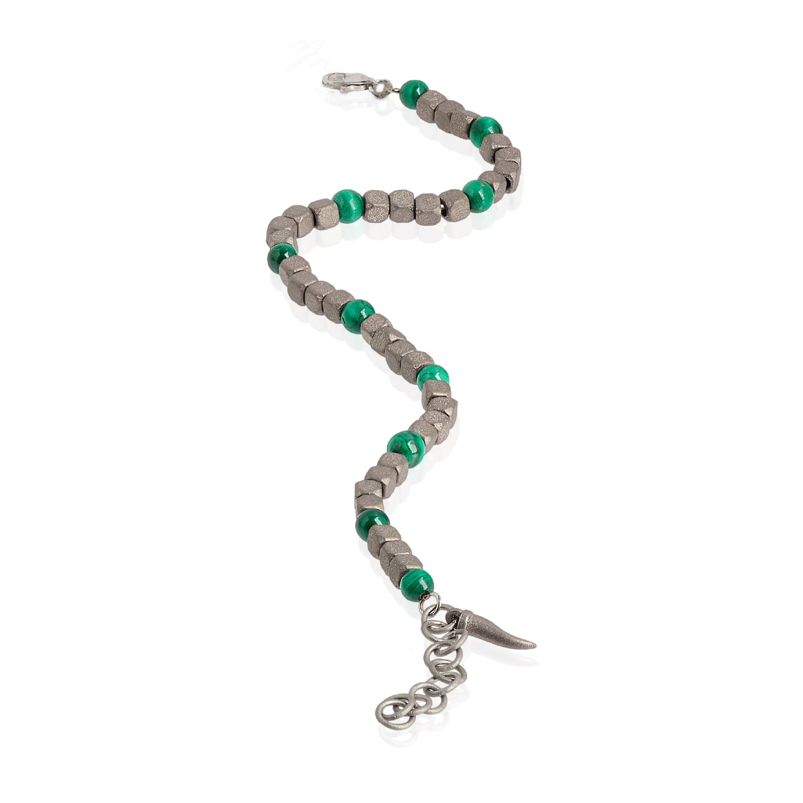 Bracciale catena Mano J in titanio con pietre malachite 21 cm