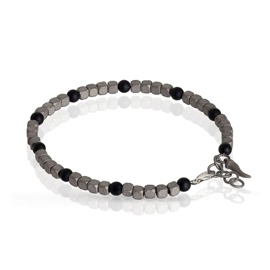 Bracciale catena Mano J in titanio e oro rosso con onice 21 cm