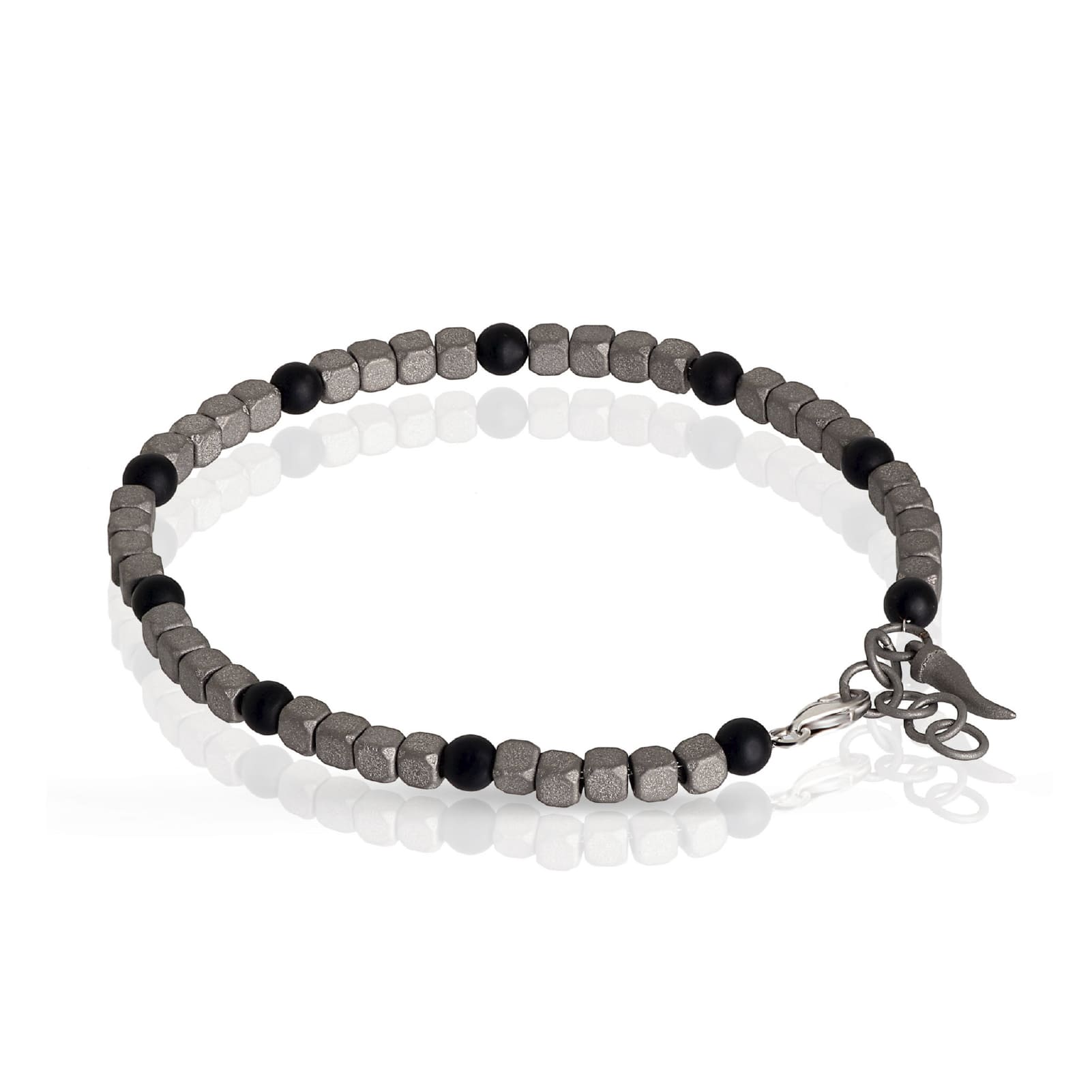Bracciale catena Mano J in titanio e oro rosso con onice 21 cm