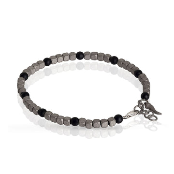 Bracciale catena Mano J in titanio e oro rosso con onice 21 cm
