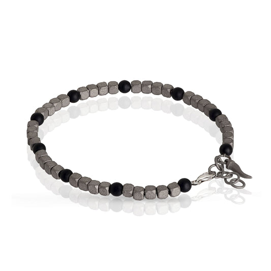 Bracciale catena Mano J in titanio e oro rosso con onice 21 cm