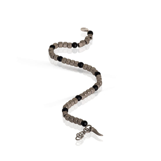 Bracciale catena Mano J in titanio e oro rosso con onice 21 cm