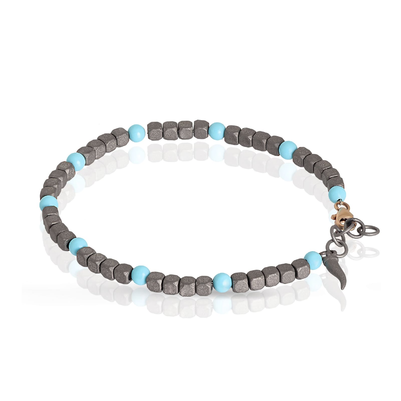 Bracciale catena Mano J Cuby in titanio e pietre turchesi 21 cm