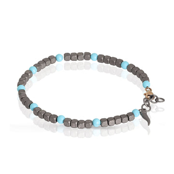 Bracciale catena Mano J Cuby in titanio e pietre turchesi 21 cm