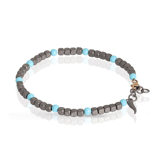Bracciale catena Mano J Cuby in titanio e pietre turchesi 21 cm