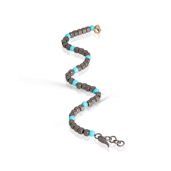 Bracciale catena Mano J Cuby in titanio e pietre turchesi 21 cm