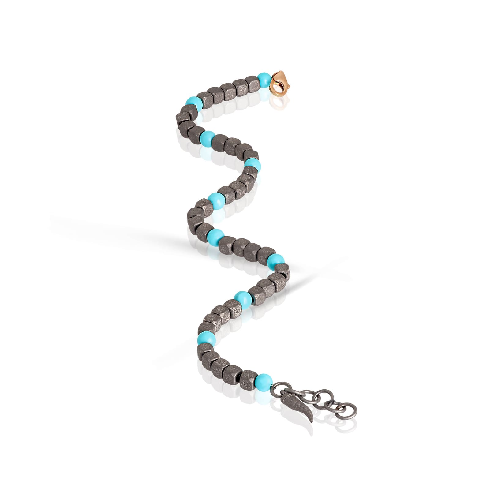 Bracciale catena Mano J Cuby in titanio e pietre turchesi 21 cm