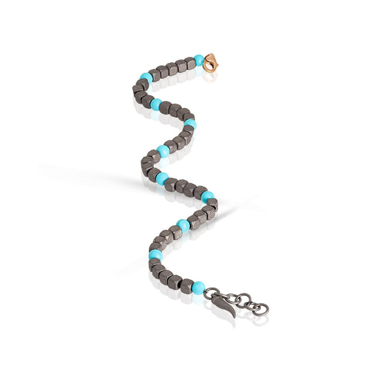 Bracciale catena Mano J Cuby in titanio e pietre turchesi 21 cm