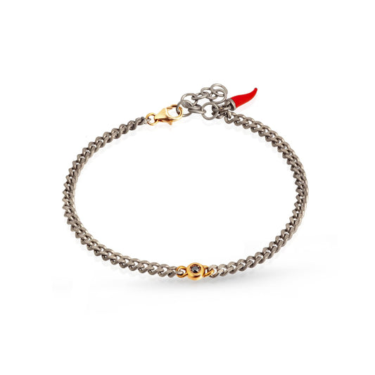Bracciale Mano J in titanio punto luce con diamante nero 21 cm