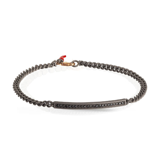 Bracciale catena Mano J in titanio con barretta diamanti neri 21 cm