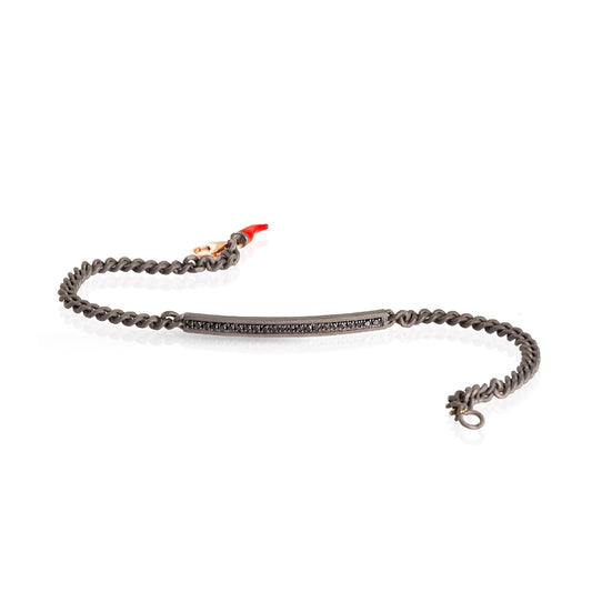 Bracciale catena Mano J in titanio con barretta diamanti neri 21 cm