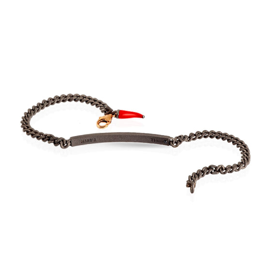 Bracciale catena Mano J in titanio con barretta diamanti neri 21 cm