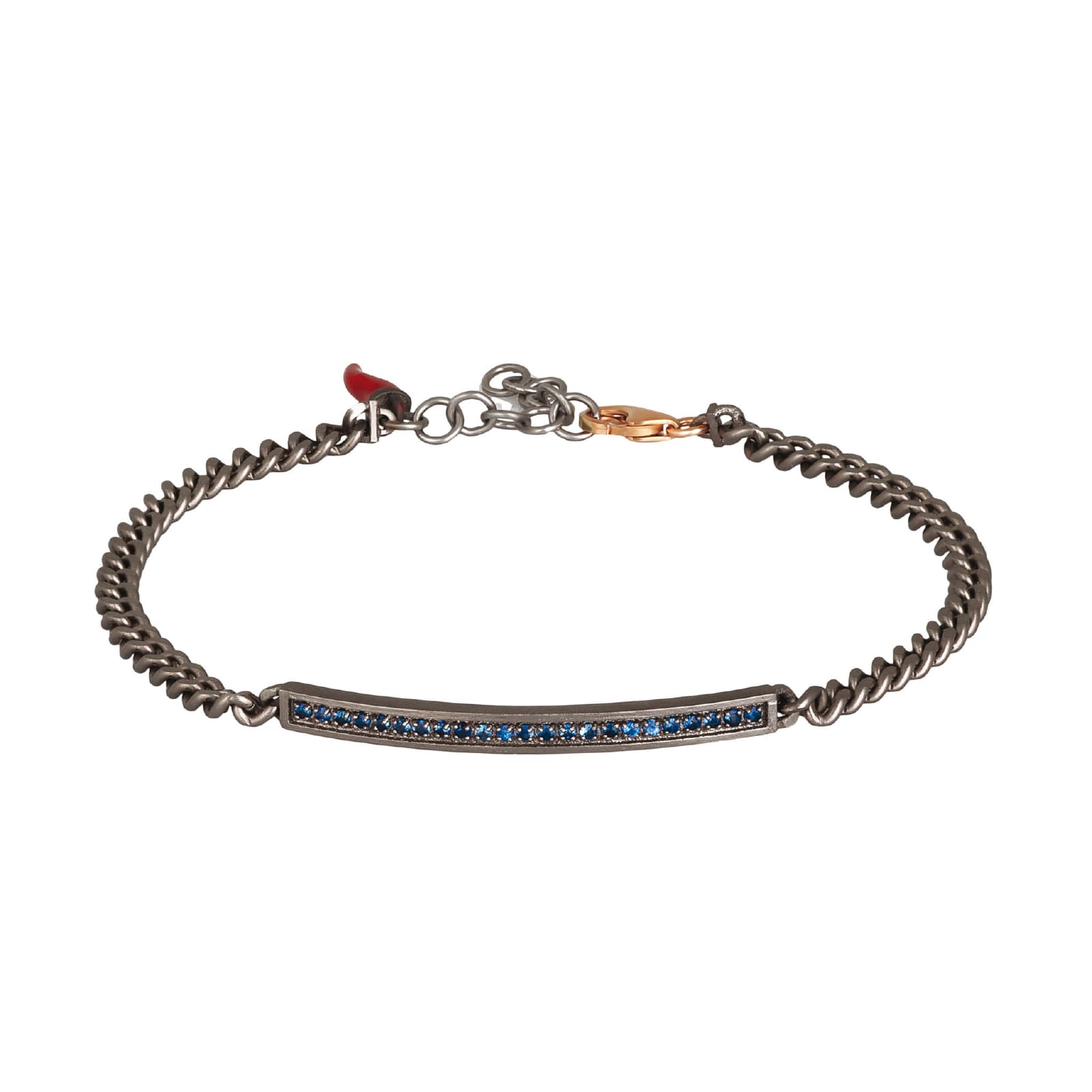 Bracciale catena Mano J in titanio con barretta zaffiri blu 21 cm