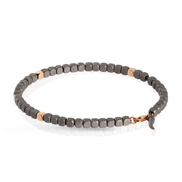 Bracciale catena Mano J Cuby in titanio 3 cubi oro rosso 9kt 21 cm