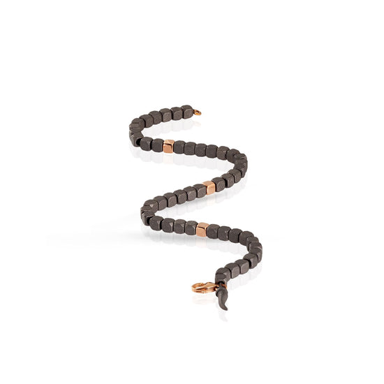 Bracciale catena Mano J Cuby in titanio 3 cubi oro rosso 9kt 21 cm
