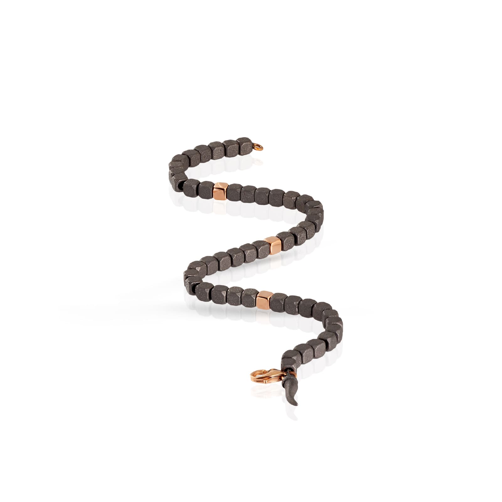 Bracciale catena Mano J Cuby in titanio 3 cubi oro rosso 9kt 21 cm