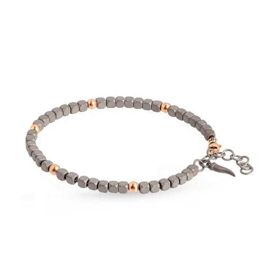 Bracciale catena Mano J Cuby in titanio e sfere oro rosso 9kt 21 cm